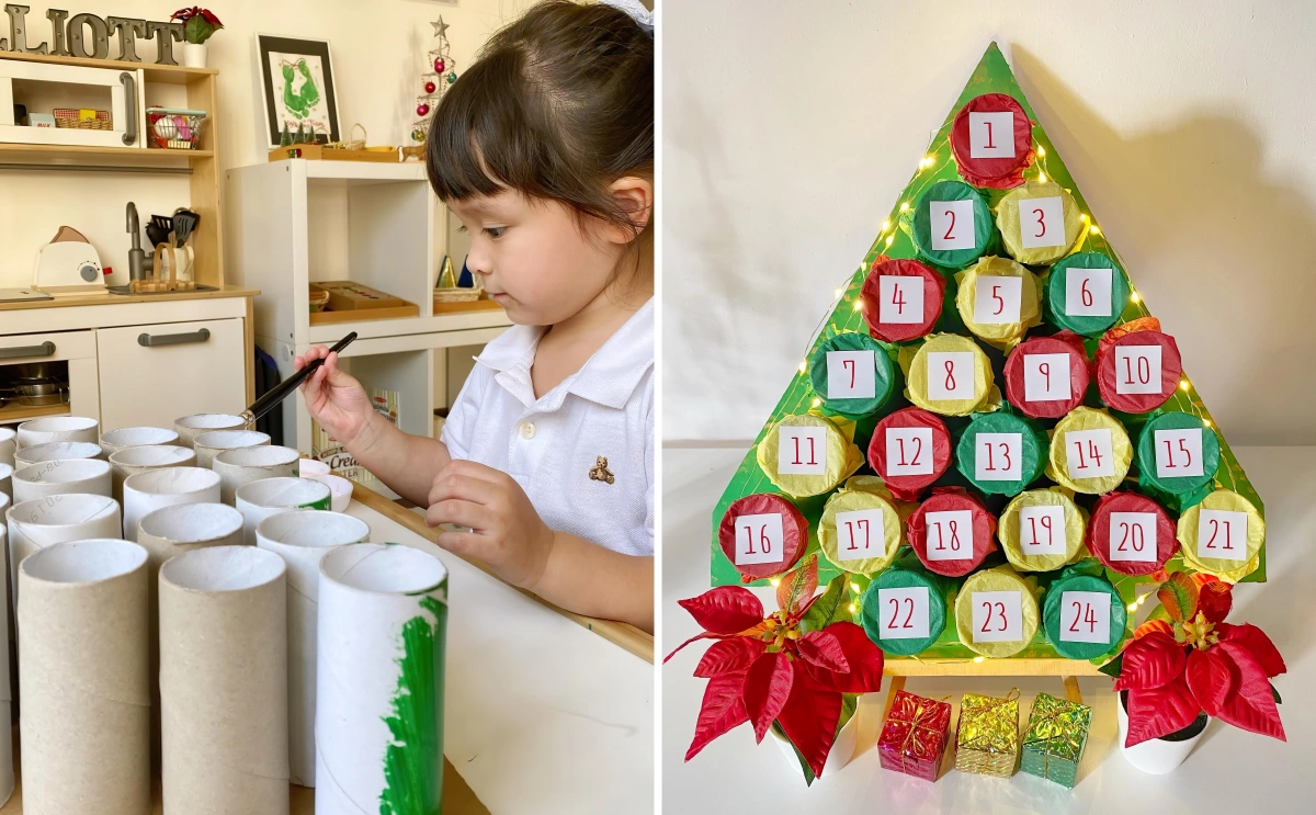 calendrier de l avent a fabriquer en maternelle peinture papier soie colore