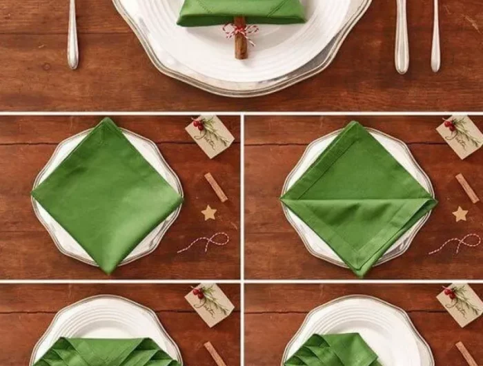 comment plier une serviette de table pour noel deuxieme variante serviette en tissu vert