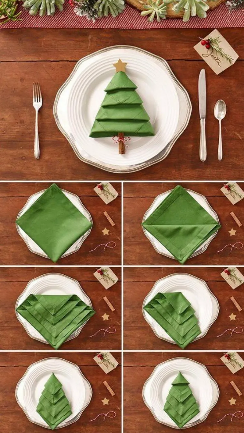 comment plier une serviette de table pour noel deuxieme variante serviette en tissu vert