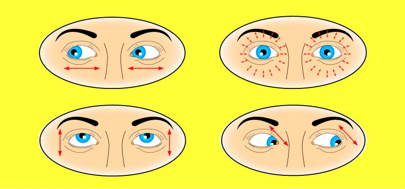 des exercices pour les yeux fatigues sur un fond jaune