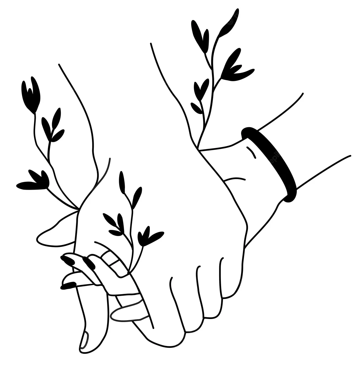 deux mains expriment une union forte avec un graphisme de noir sur blenc