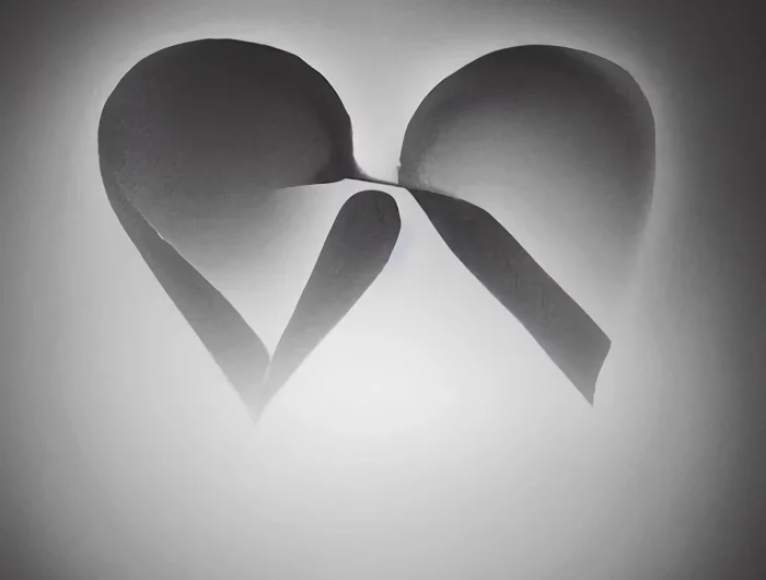 deux petales ou un cœur separe en deux morceaux egaux sur fond gris