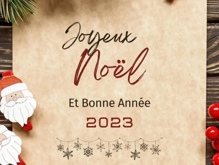 image joyeux noel et bonne année 2023 sur papier ancien petites decorations festives