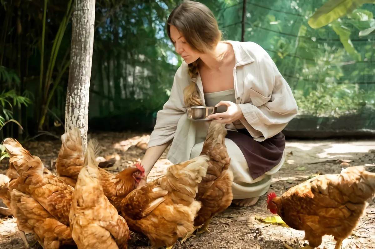poules nourrir alimentation frequence animaux domestique poulailler femme