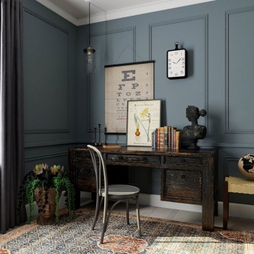 tendance déco intérieur 2023 murs couleur grise bureau et mobilier couleurs sombres
