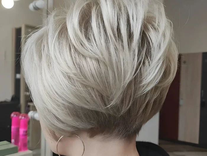 coupe boule degradee balayage naturel sur cheveux gris blanc