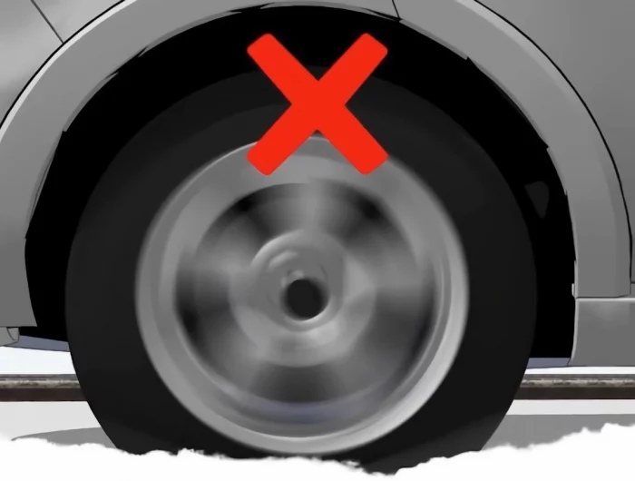 ne tourner pas la roue sur place de signant cette recommandation avec la croix rouge sur e pneu en mouvement