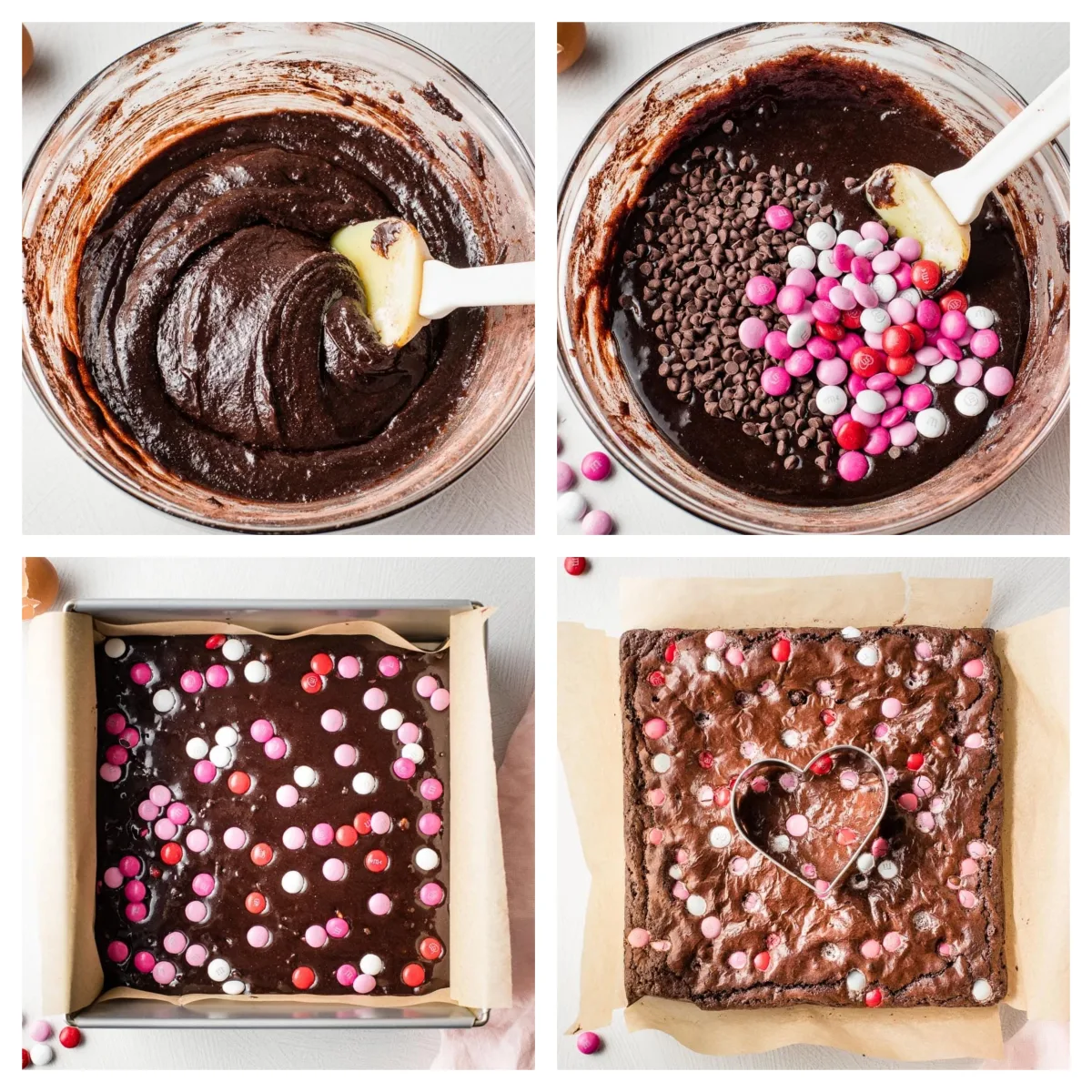 Valentine's Day recipe for making homemade brownies with chocolate and candies