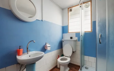 toilette blanc et bleu decoration petite salle de bain