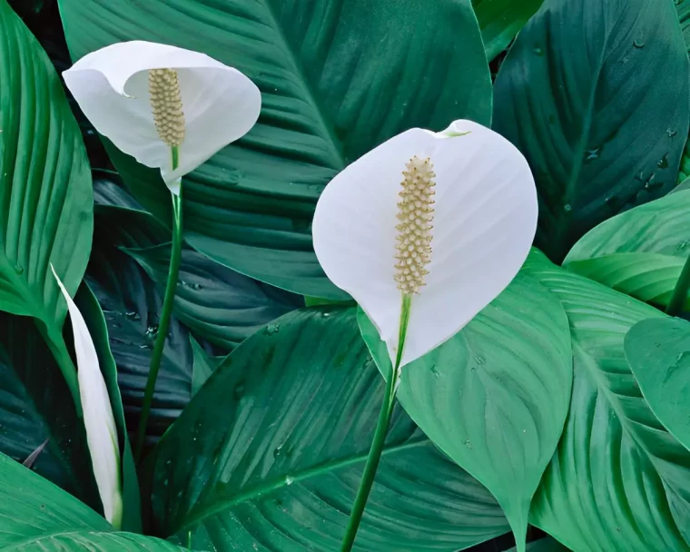 deux fleurs blanches de spathiphyllum