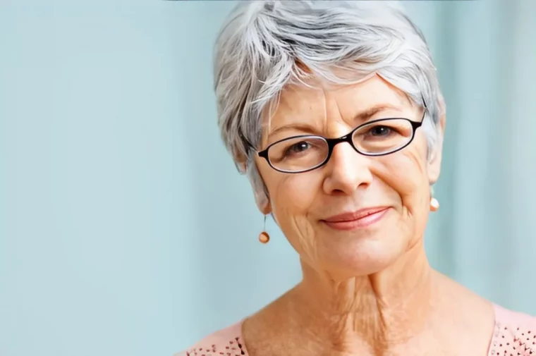 boucles d oreilles coupe de cheveux femme 70 ans avec lunettes