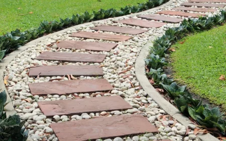 chemin de jardin en galets et pierre simple idée déco jaridn originale allée de jardin moderne