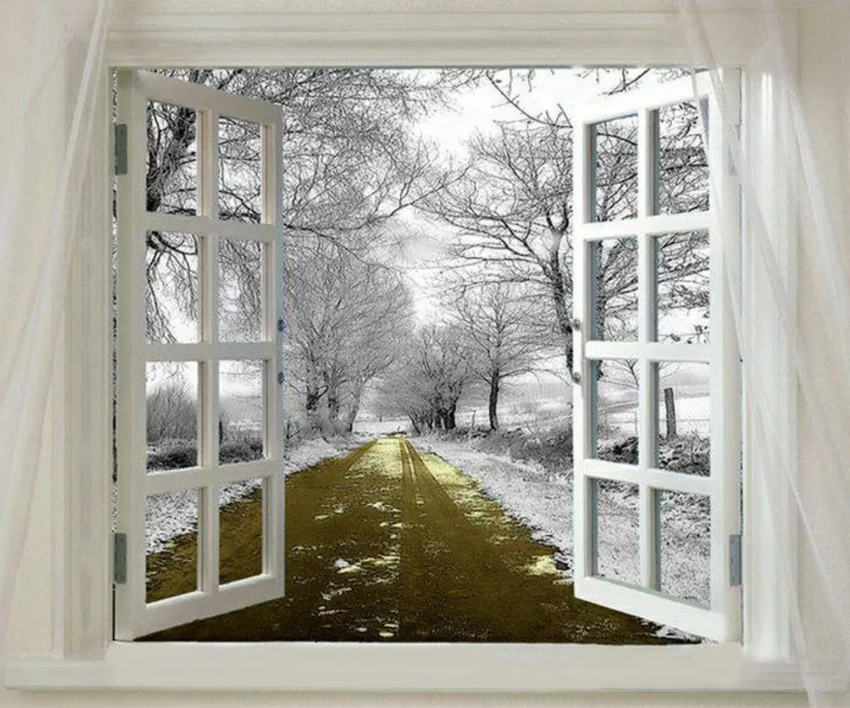 Зимний пейзаж через окно