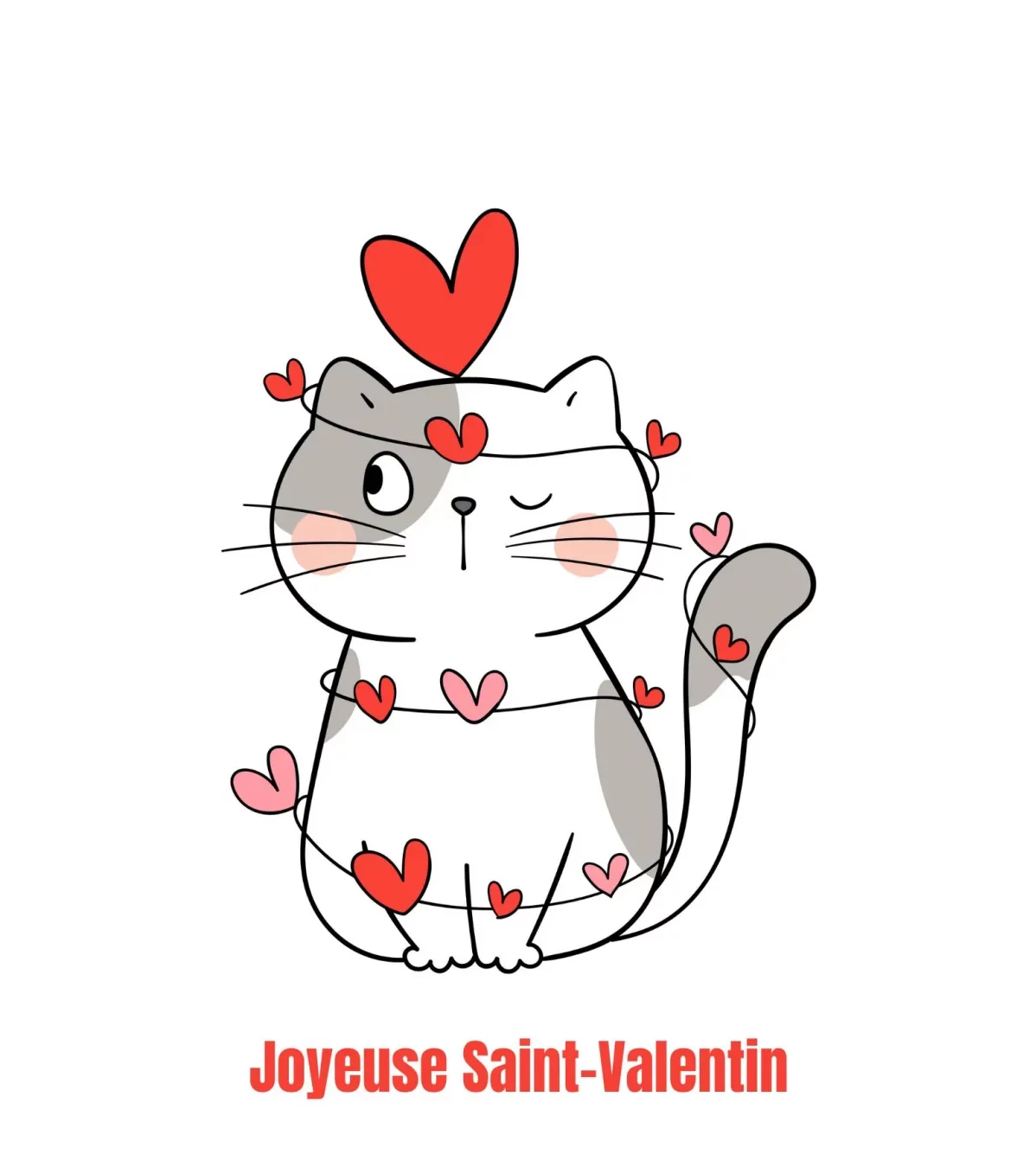illustration de chat avec coeur et une guirlande de coeurs image saint valentin voeux d amour bien aimé