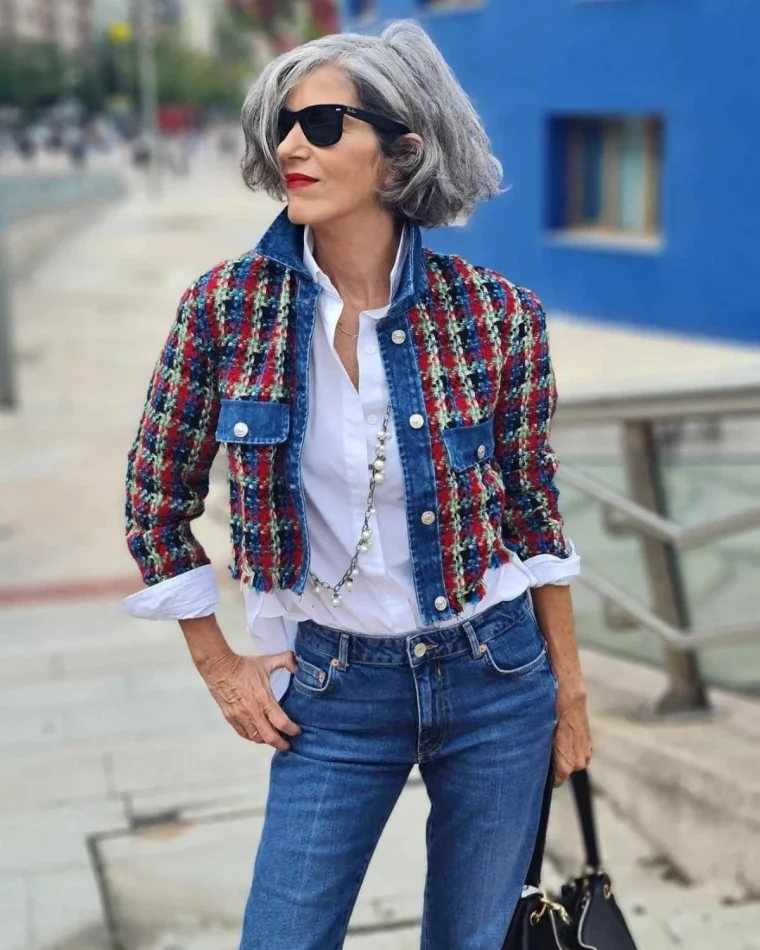 la veste en tweed jean chemiser blanc femme mode