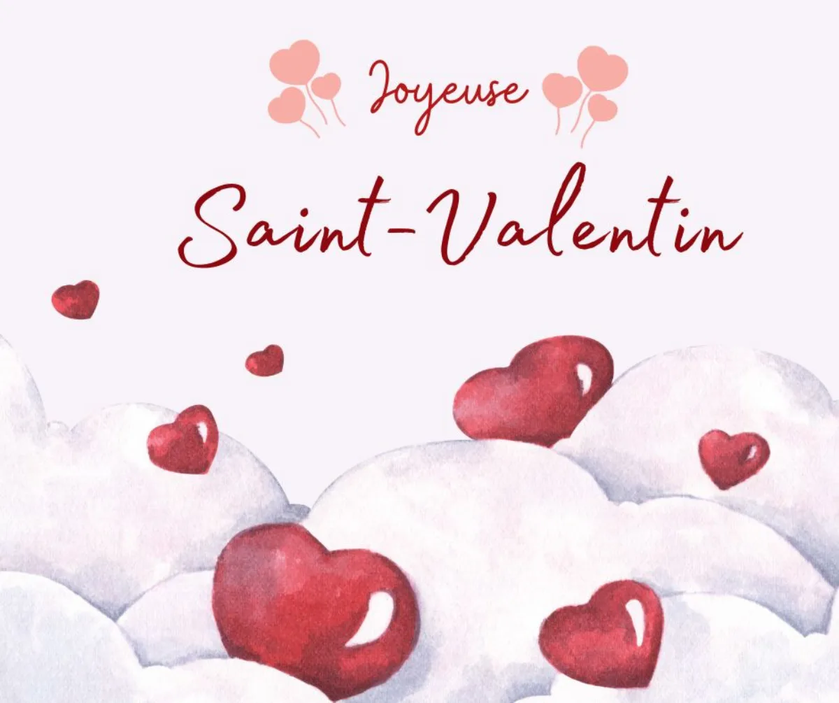 message et image joyeuse saint valentin coeurs illustration rouge et blanc