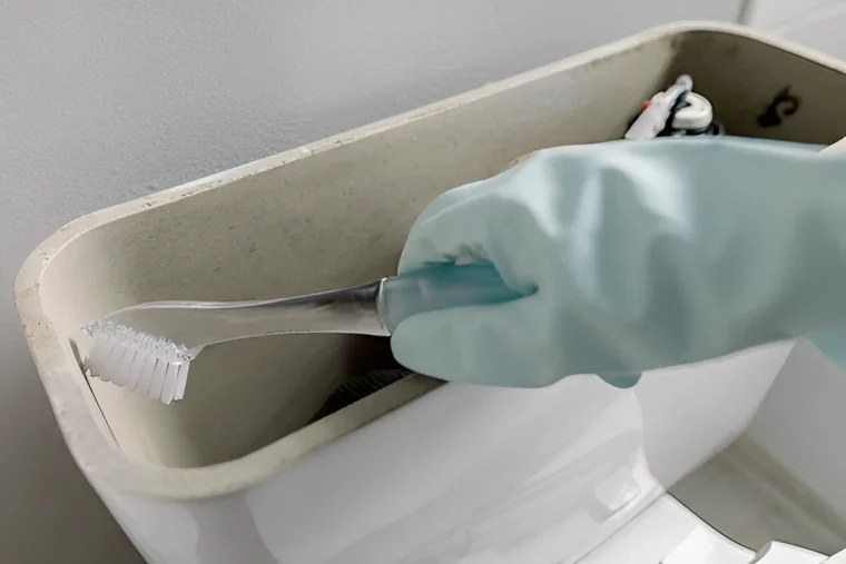 nettoyage reservoir wc brosse a dents gants silicone methode vinaigre