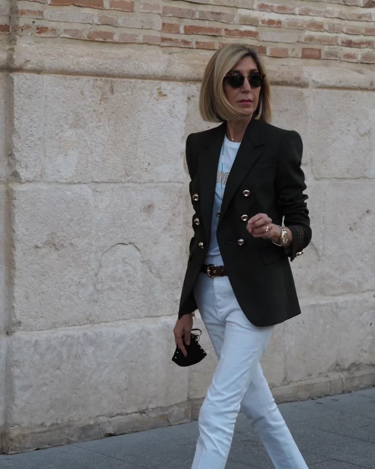 pantalon blanc veste blazer pour femme 50 ans