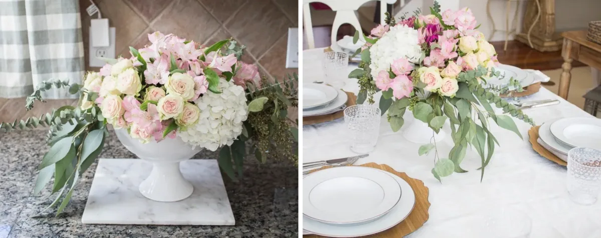 arrangement floral diy deco table de paques nappe blanche bouquet diy