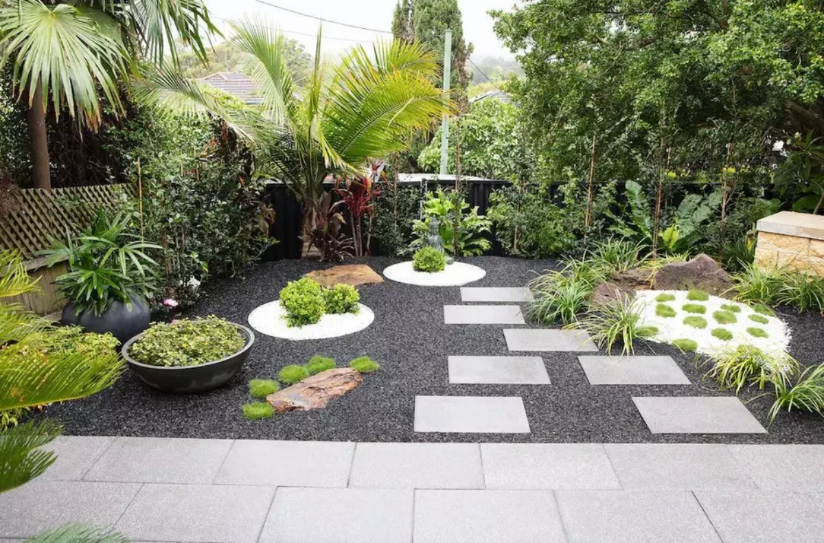 idee de decoration de jardin minimaliste et zen verdure graviers