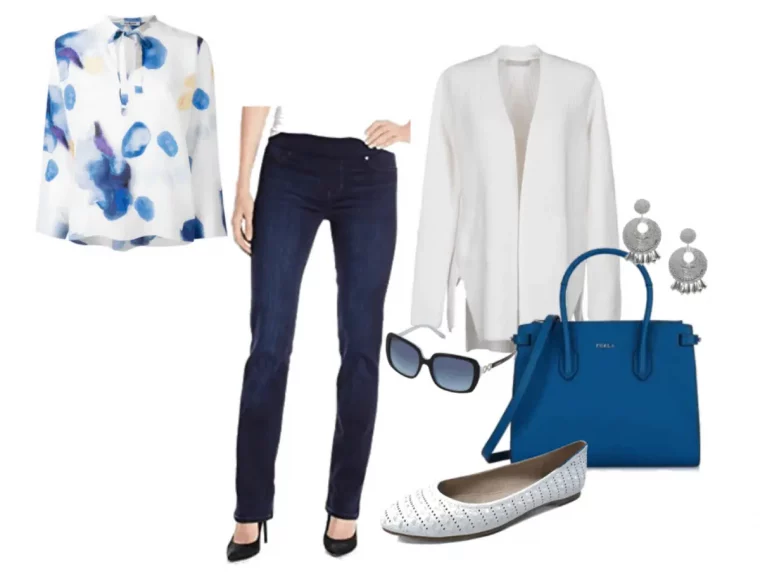 idee de tenue en bleu et blanc pour femme de 60 ans et plus