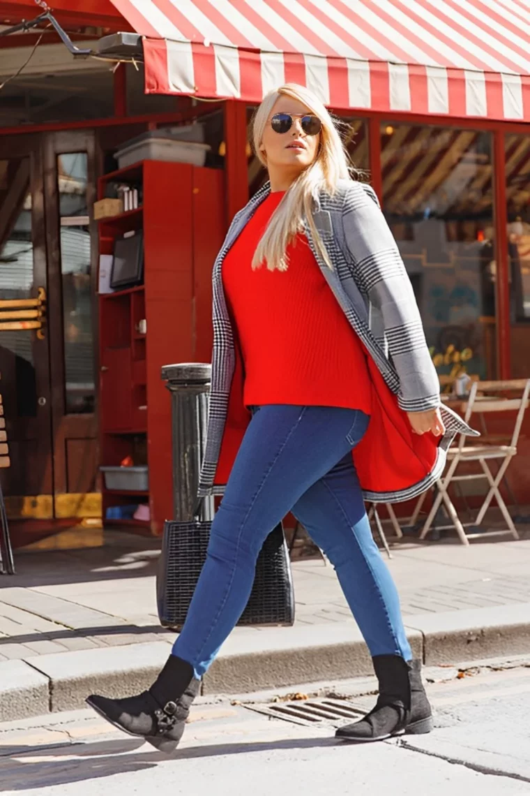 jean blue pour femme ronde pull rouge rue