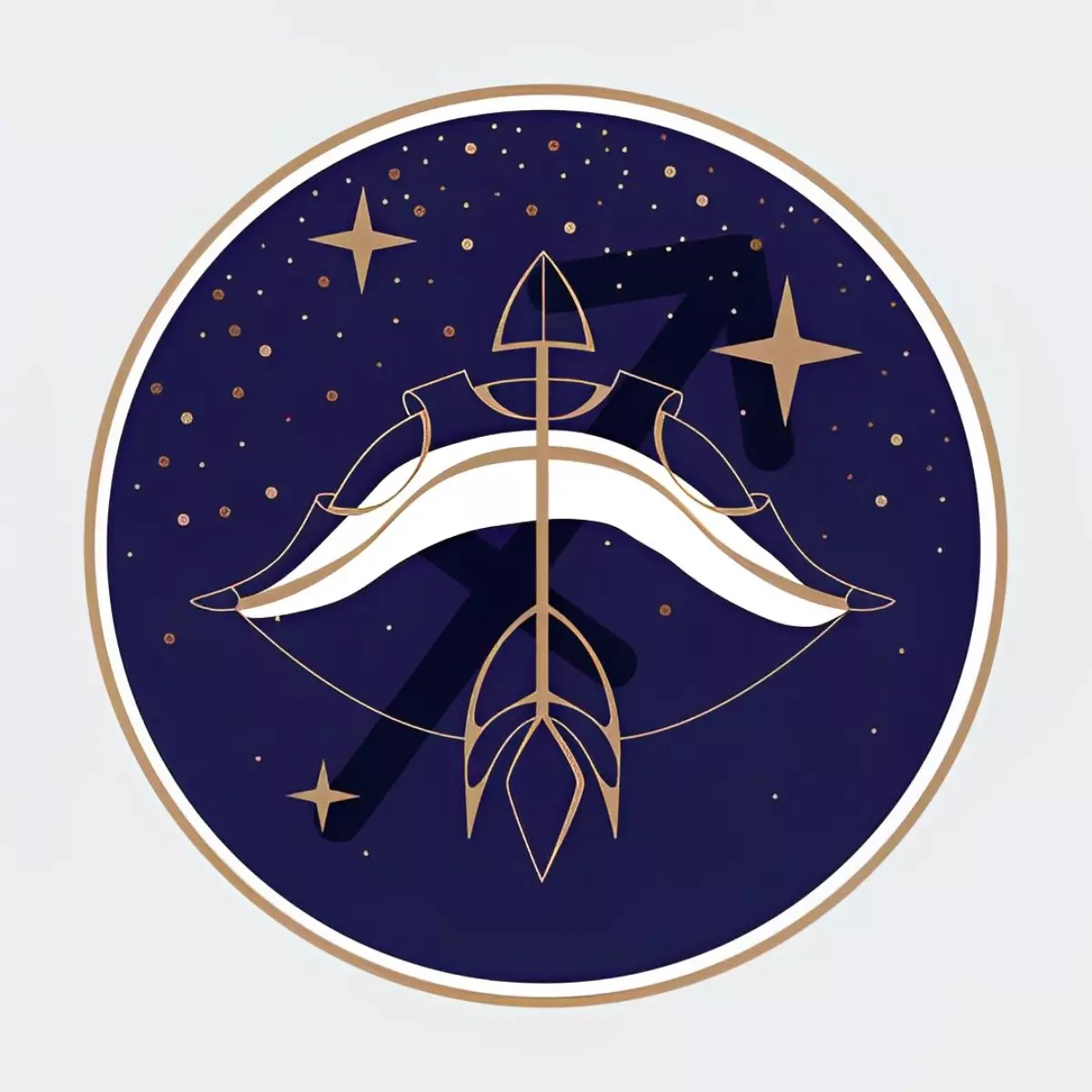 le symbole du signe du sagittaire sur fond de ciel etoile inscrit dans un cercle