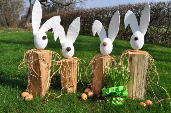 tronc arbre oeuf diy tete lapin creation bricolage jardin paques