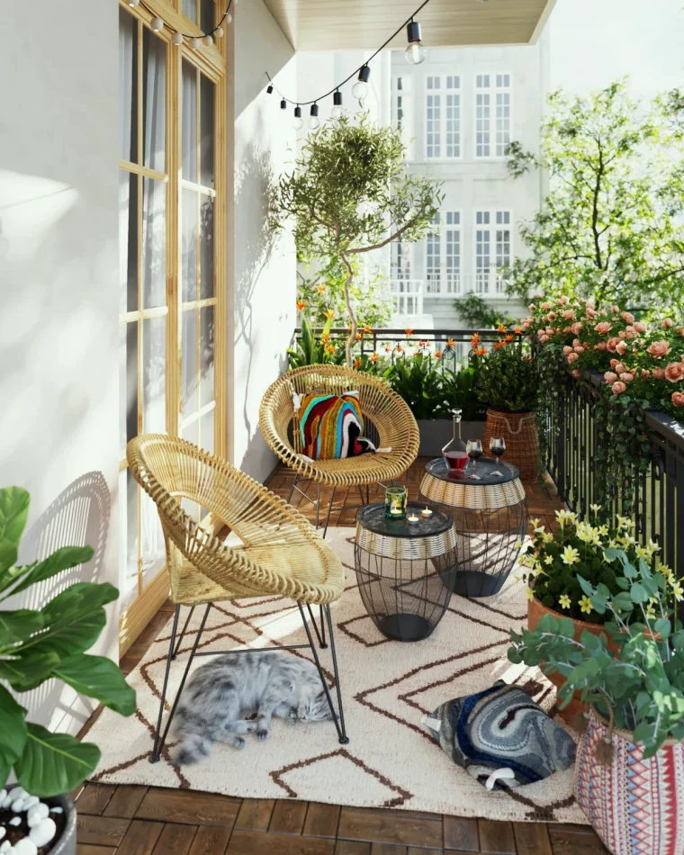 amenagement d un balcon avec des plantes vertes