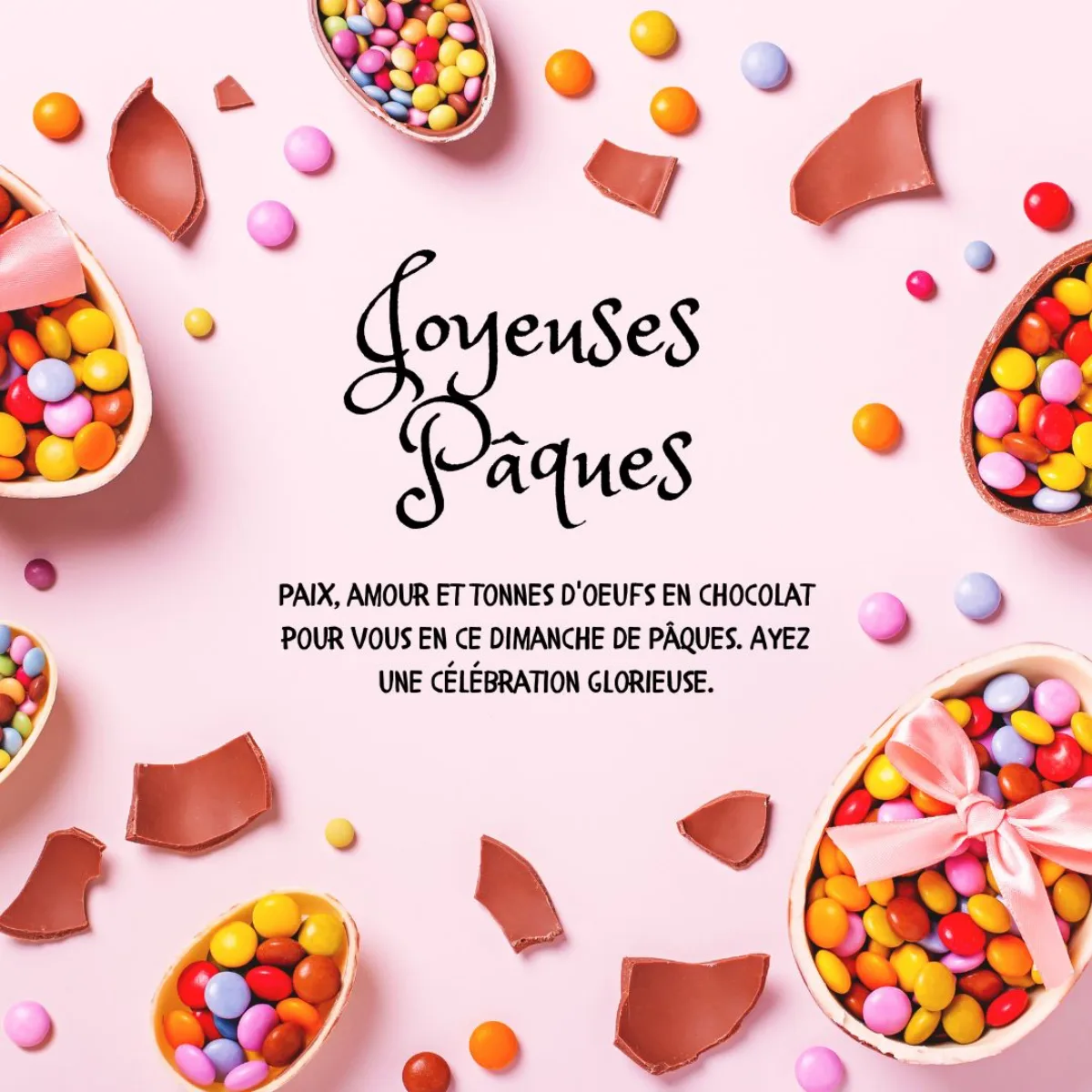carte de joyeuse paques message original photo de chocolats colorés