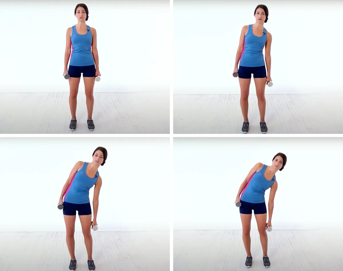 exercice muscles abdominaux flexion laterale avec poids femme ventre plat
