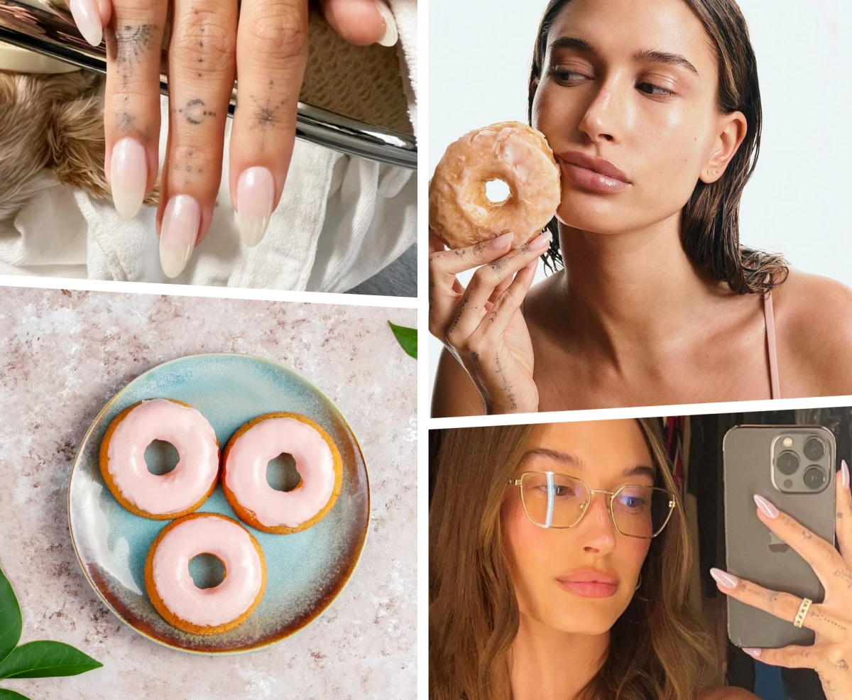 manucure donut glace poudre chrome ongles hailey bieber
