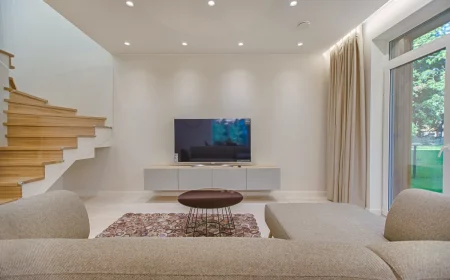 meuble tv suspendu en blanc laqué et mobilier salon de bois