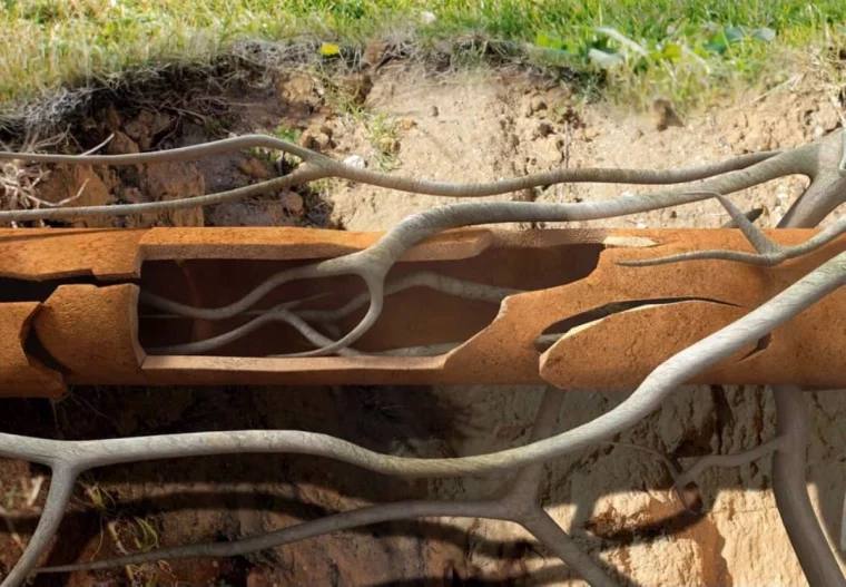 racines d arbres qui detruisent des tubes de canalisations deterrees