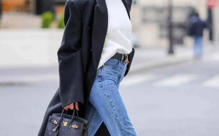 jeans taille haute blouse blanche manteau long noir vetements oversize
