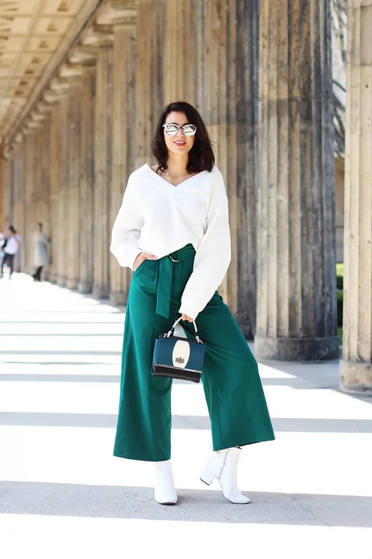 comment porter un pantalon palazzo vert a longuer chevilles