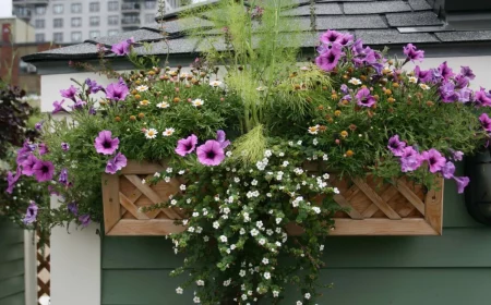 decoration balcon terrasse plantes composition fleurs jardinieres bois