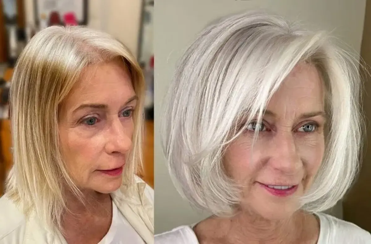 femme de 60 ans avant apres cheveux au carré faut il teindre cheveux jaunis