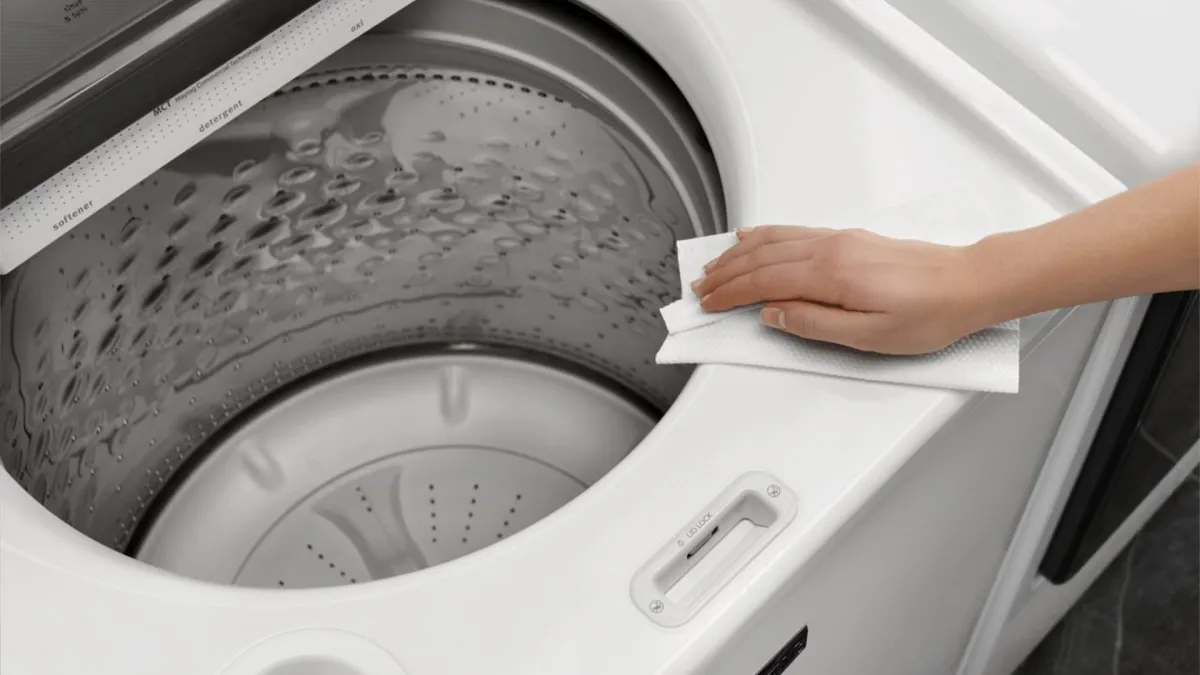 machine laver chargement par le haut nettoyage chiffon sec appareil blanc