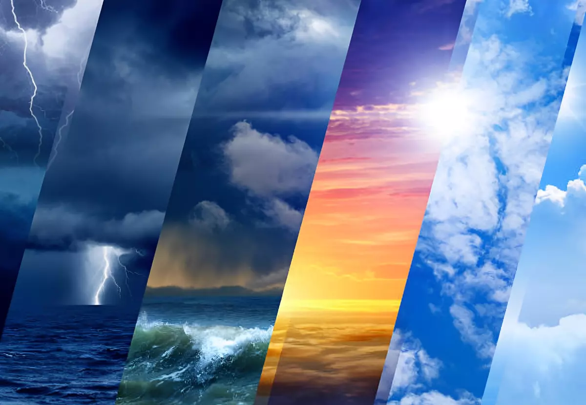 ciel et mer sous differents conditions atmosphériques en forme de bandeaux paralleles