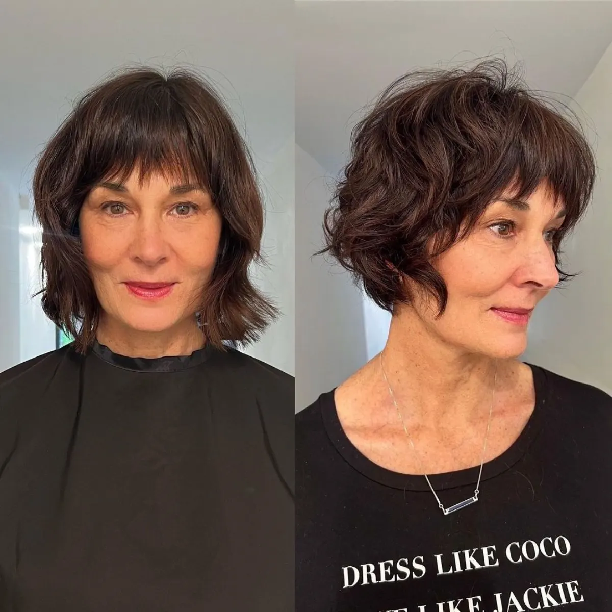 coupe de cheveux 2023 femme 50 ans avec frange shaggy couches volume texture