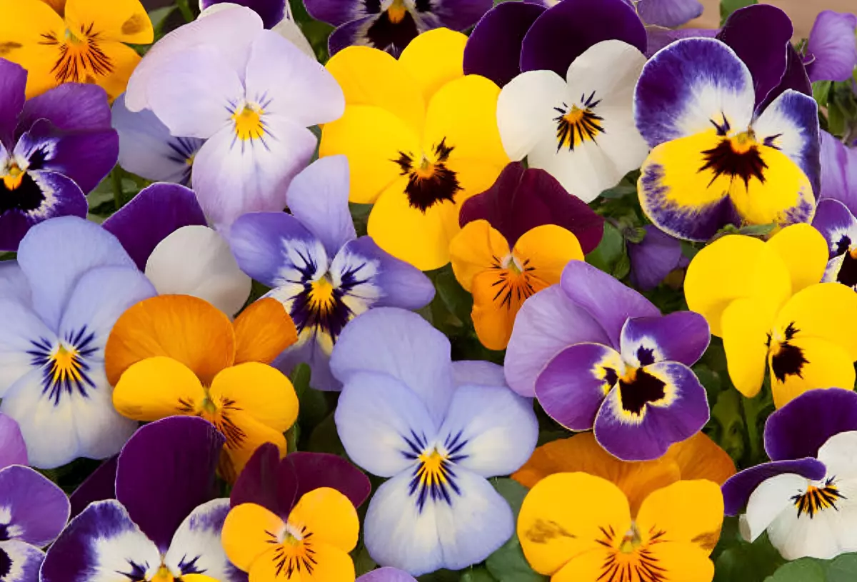 fleurs de violettes de toutes les couleurs vue de dessus