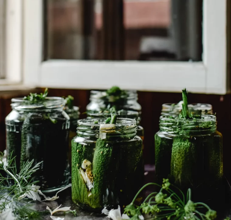 recette cornichons aigre doux bocaux en verre avec des cornichons à l intérieur