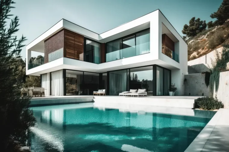 design exterieur moderne architecture style contemporain maison blanche accents bois piscine