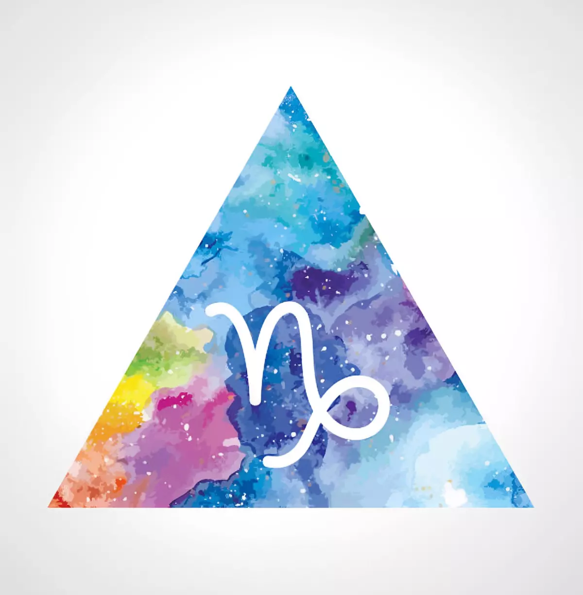 le symbole du capricorne au milieu d un triangle peint de taches colorees sur fond blanc