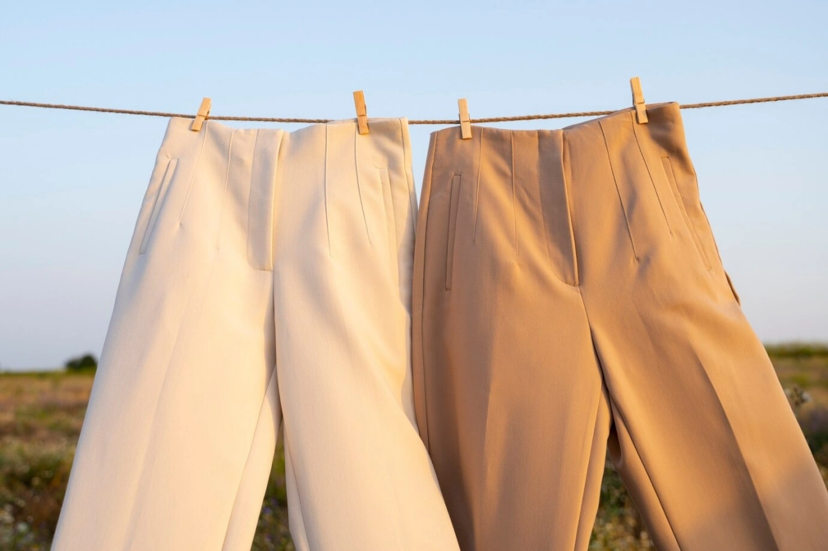 pantalon lave beige femme pince bois sechage vetements exterieur
