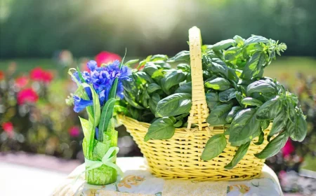 que faire avec beaucoup de basilic frais basket herbe aromatique bouquet fleurs bleues