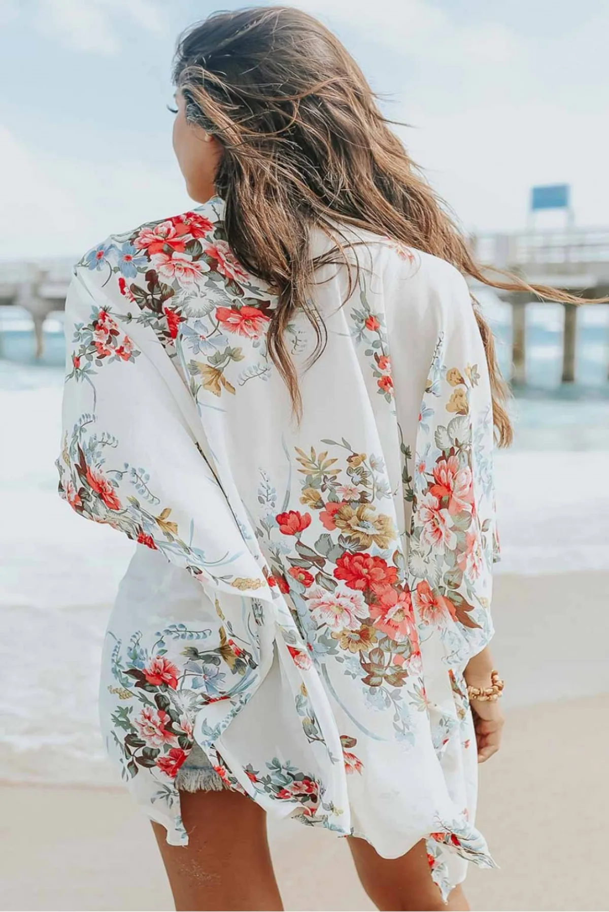 short et kimono a imprime floral pour la plage