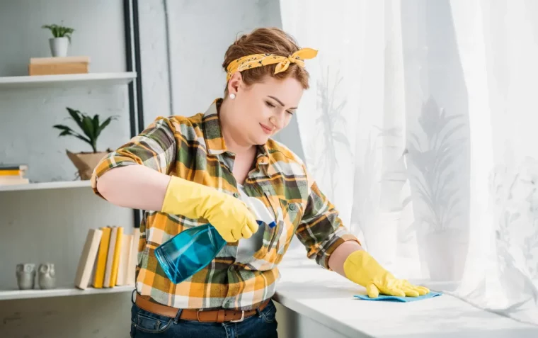 bien faire le menage dans sa maison femme ronde essuie lapoussiere delafenetre