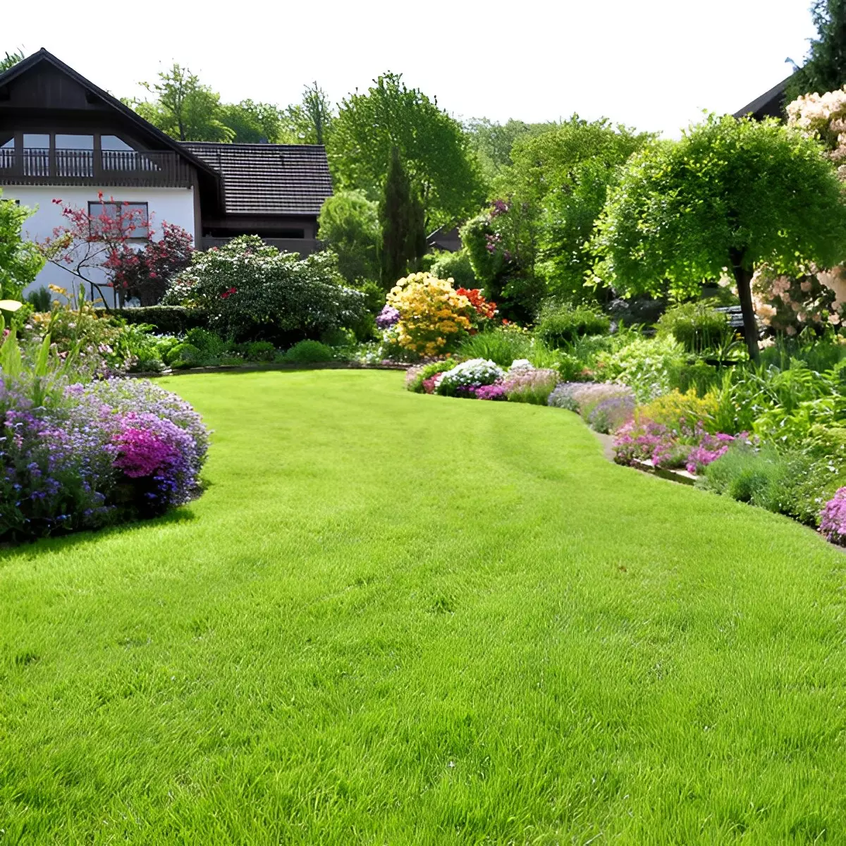 pelouse verte parfaite dans jardin d une maison